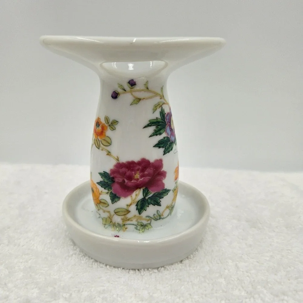 Takahashi Vintage Toothbrush Holder Japan White With Bright Multicolored Flowers